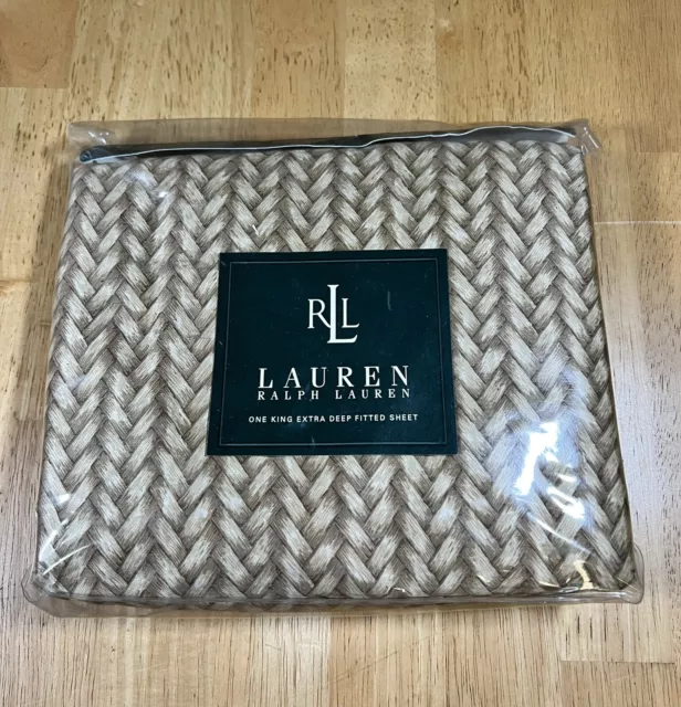 NEW Lauren Ralph Lauren DESERT PLAINS Wicker Sand KING Extra Deep Fitted Sheet