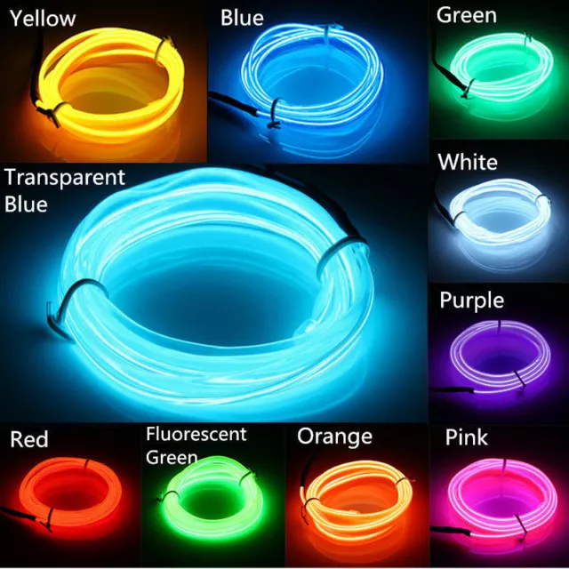 Flexible 1M 2M LED Neon Light Glow EL Wire Strip tube Rope Home Car Decor NEW