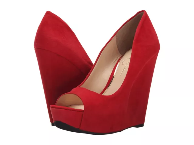 Women Jessica Simpson Bethani Peep-Toe Wedges, Size 6 Lipstick JS-BETHANI