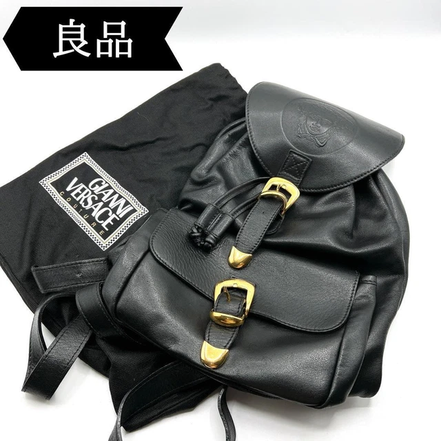 GIANNI VERSACE Medusa embossed BackPack Rucksack Black Leather from japan