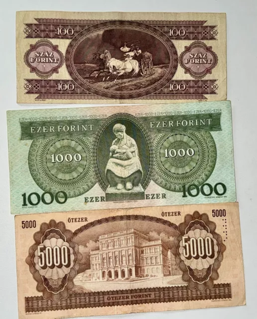 Rar! UNGARN 5000, 1000 und 100 Forint Banknoten Geldschein Papiergeld Hungary 2