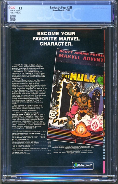 Fantastic Four #288 - Cgc 9.4 - Wp - Nm - Doctor Doom Beyonder - Secret Wars Ii 2