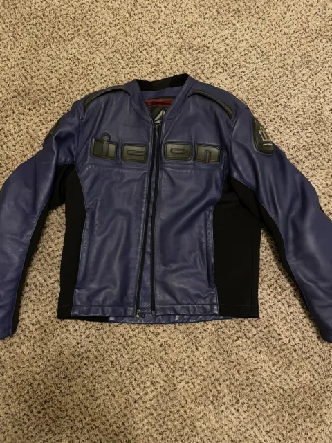 Icon Accelerant Blue Leather Motorcycle Jacket L