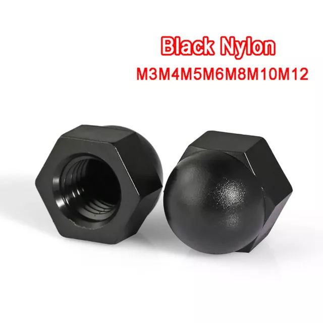 M3 M4 M5 M6 M8 M10 M12 Black Nylon Plastic Acorn Cap Nuts Dome Head Nut DIN 1587