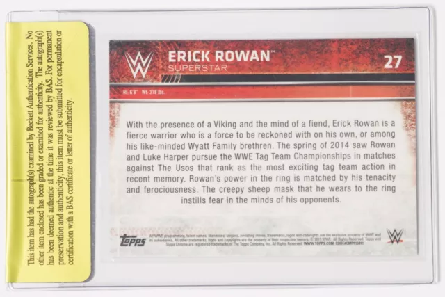 Erick Rowan Signed 2015 Topps Chrome WWE Card #27 BAS COA AEW Redbeard Autograph 3