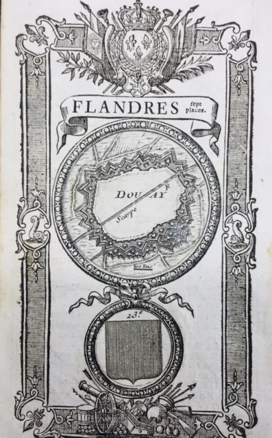 Douai en 1736 Nord Hauts de France Rare Gravure Plan Fortification Héraldique 2