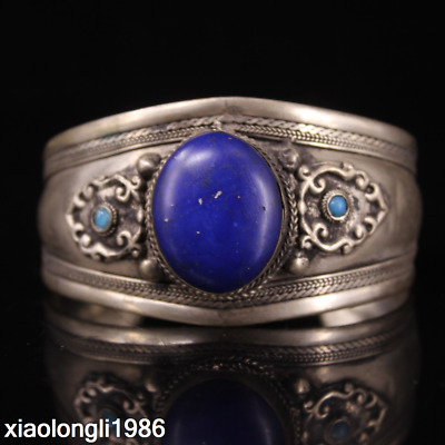 old  China  Old Tibetan Silver  Handmade  set  gemstone  Lapis lazuli  Bracelet