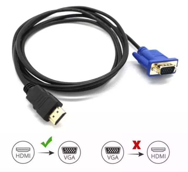 Câble 1,8m Compatible HDMI Mâle Vers VGA Mâle 1080p Convertisseur Vidéo