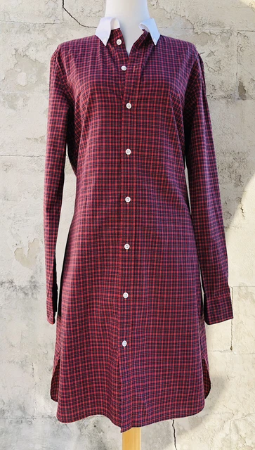 Ralph Lauren Rugby Womens Sz 10 Med Plaid Button Front Shirt Dress White Collar