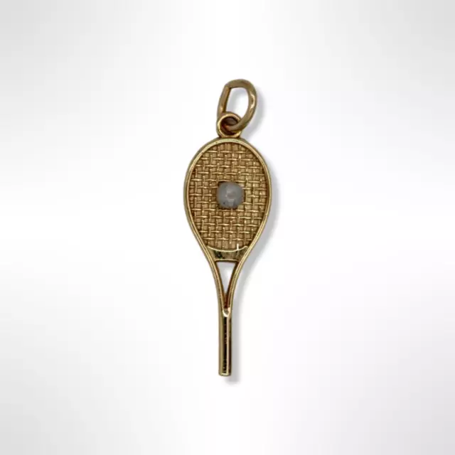 10K Gold Tennis Racket with Pearl Pendant Charm