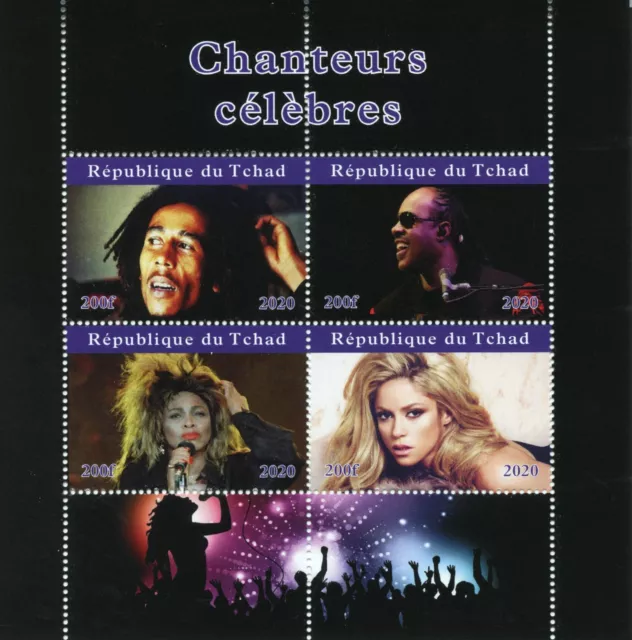 Chad Music Stamps 2020 MNH Singers Bob Marley Tina Turner Stevie Wonder 4v M/S