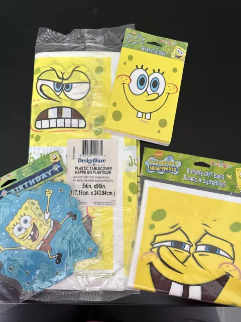 Vinatge Spongebob Party For 8 - Invites, Table Cover, Gift Bags & Banner