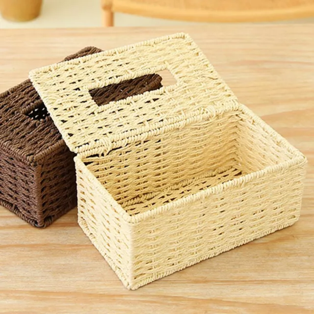 Vintage Rattan Tissue Box Napkin Holder Case Clutter Storage Container Cover