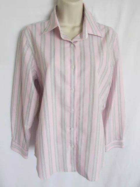 ORVIS WOMANS 8 pink white black stripe cotton WRINKLE FREE button COLLAR SHIRT