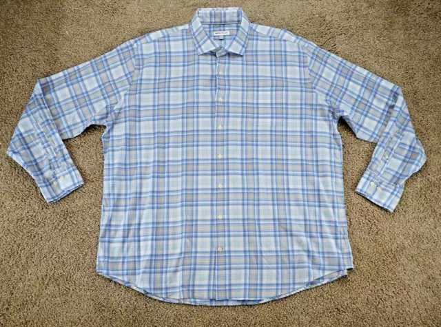 Peter Millar Pawley Summer Soft Sport Shirt Mens XXL Blue Plaid Cotton Button Up