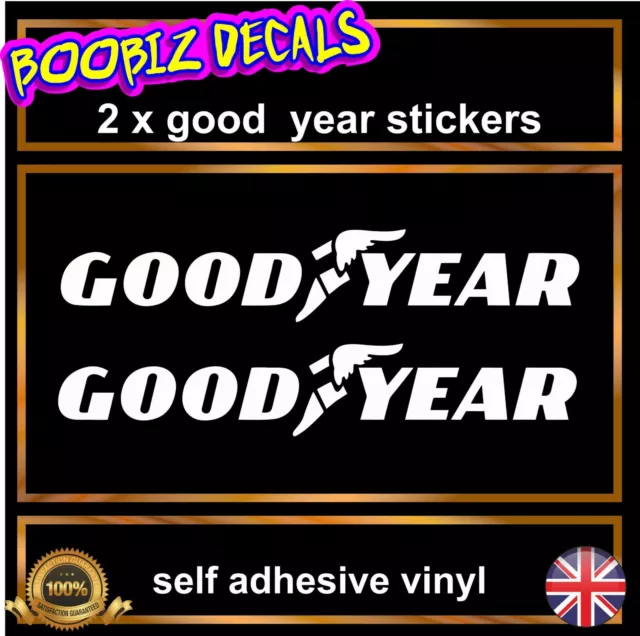 2x goodyear stickers 100mm x 25mm each aprox motorsport sponsor tyers car van