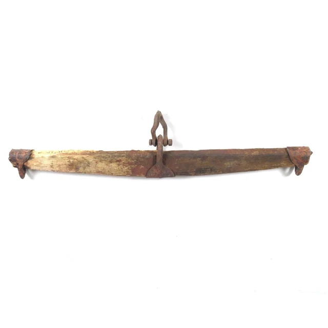 Antique horse yoke wood oxen blacksmith wrought iron barn farm decor vtg