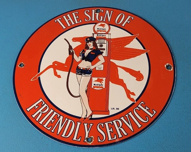 VINTAGE MOBIL SIGN - Pegasus Friendly Service Gas Pump Service ...