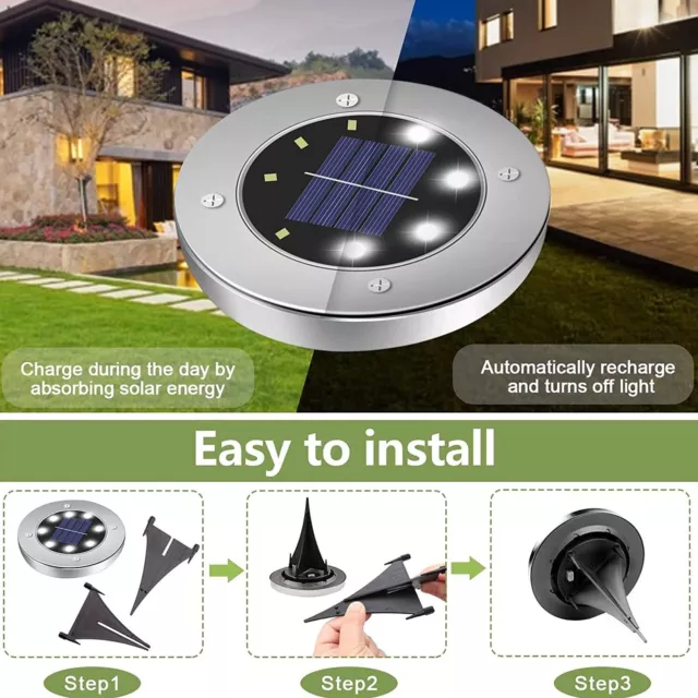 4/8/12 Solar Powered LED Buried Inground Recessed Light Garden Outdoor Deck Path 3