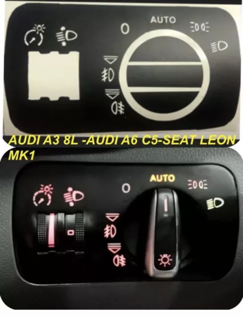 AUDI A3 8L S3 8L  A2 A6 C5 S6 C5 RS6 Leon MK1 Pegatinas  Interruptor Luces Auto