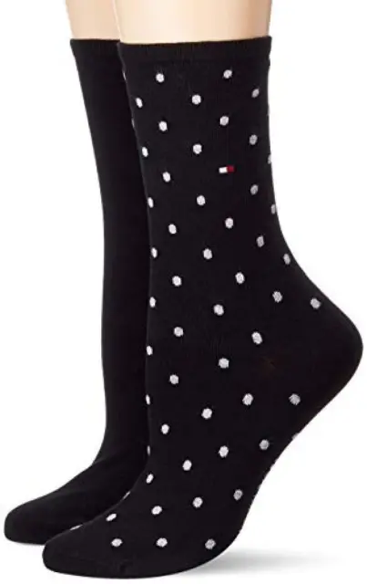 (TG. 31-34) Tommy Hilfiger Dot Women's Socks (2 Pack) calze, nero, 31/34 (Pacco