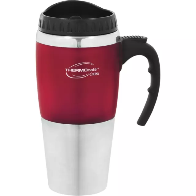 Thermos STAINLESS STEEL VACUUM INSULATED Cafe Travel Mug Double Wall Red 450ml