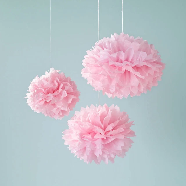 Pink Tissue Paper Pompoms Flower Wedding Party Decoration Pom Poms All Size