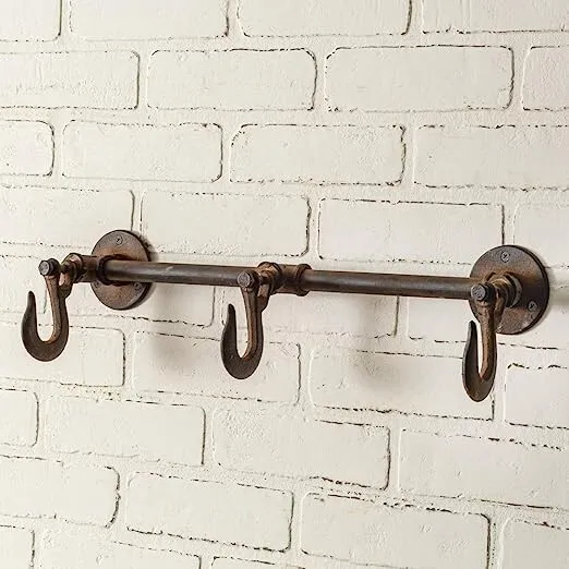 Cast Iron Antique Rustic Finish Wall Mount Industrial Three Hook Wall Rack
