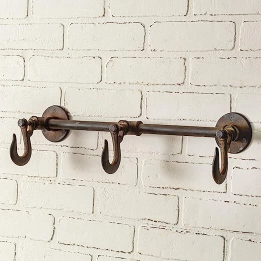 Cast Iron Antique Rustic Finish Wall Mount Industrial Three Hook Wall Rack