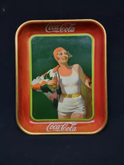 Vintage ORIGINAL 1930 Coca-Cola Coke Soda Serving Tray Swimming Girl Bottle Sign