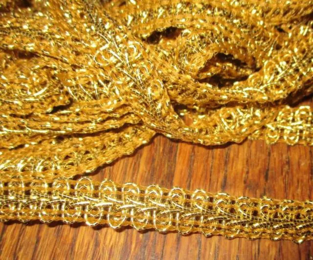 2 yards Vintage 1/2" Metallic Gold  braid  ribbon Trim ~ New/old stock