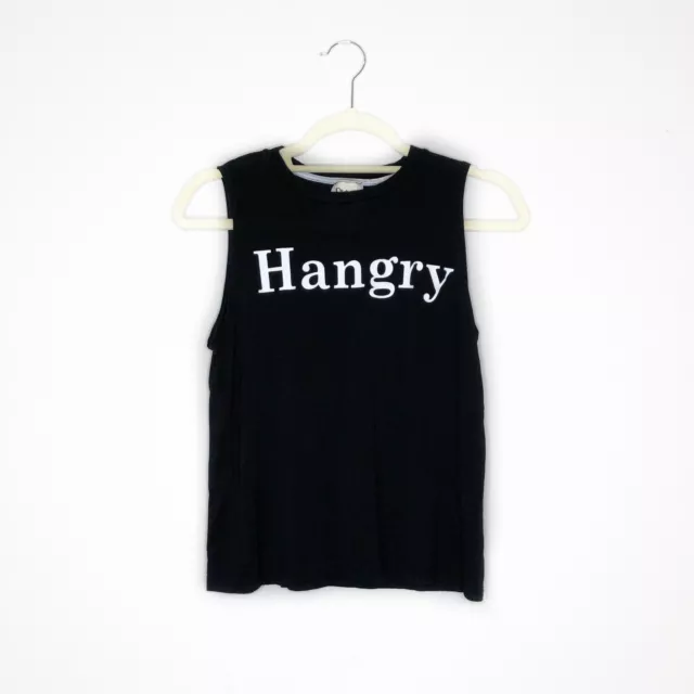 Women's Dirtee Laundry ’Hangry’ Graphic Muscle Tee Tank Top Black Size XS EUC