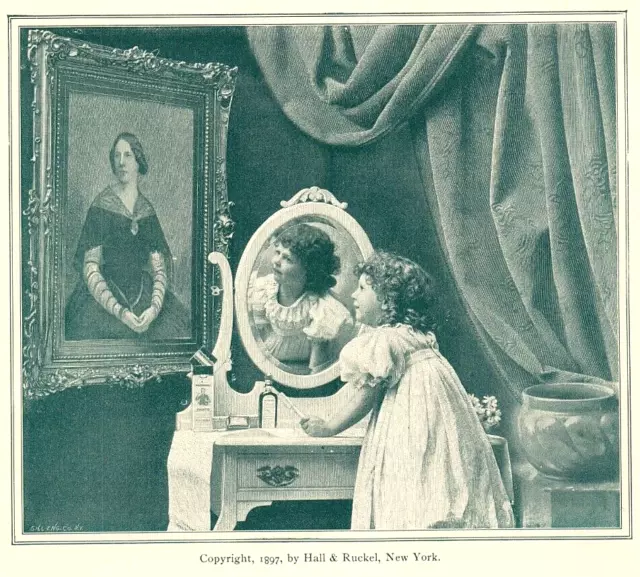 1898 Sozodont Dental Toothbrush Girl Antique Vanity Victorian Frame Drapery 8325