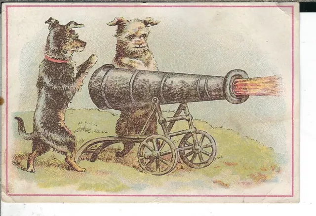 AB-192 Dogs and Cats at War, Victorian Era Trade Cards Group of Four Lithograph