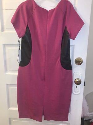 NWT Vicky Tiel Mod Pink And Faux Black Leather Colorblock Dress Saks Fifth