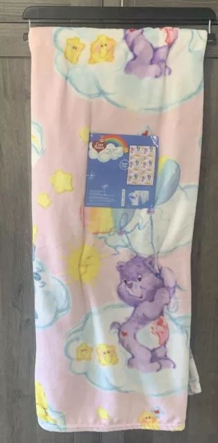New Care Bears 50 x 70 Pink Plush Throw Blanket New With Tag & Hanger