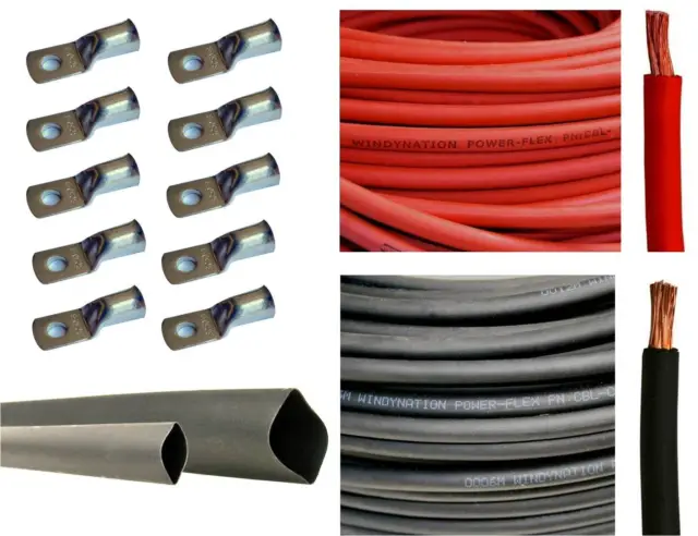 1/0 Gauge 1/0 AWG Red or & Black Welding Battery Cable + Cable Lugs Heat Shrink