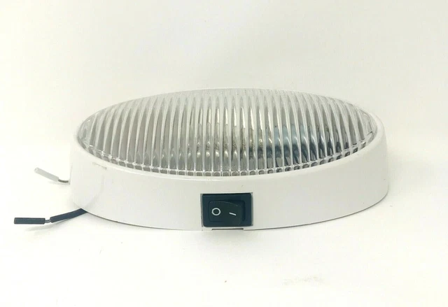 RV/Camper/Trailer - Oval Porch/Utility Light w/ switch, White Base, Clear Lens