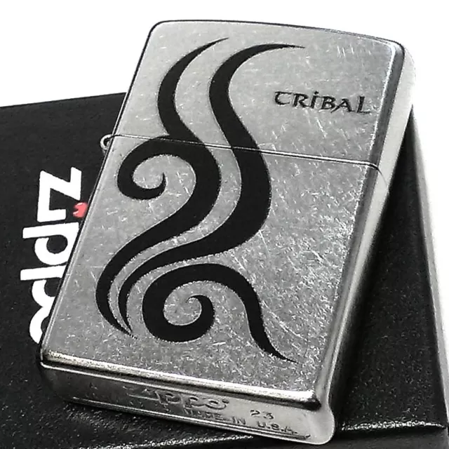 Zippo Oil Lighter Tribal Tatoo Silver Brass Street Chrome Regular Case Japan