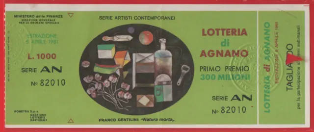 Biglietto Lotteria Di Agnano Anno 1981 Con Tagliandi