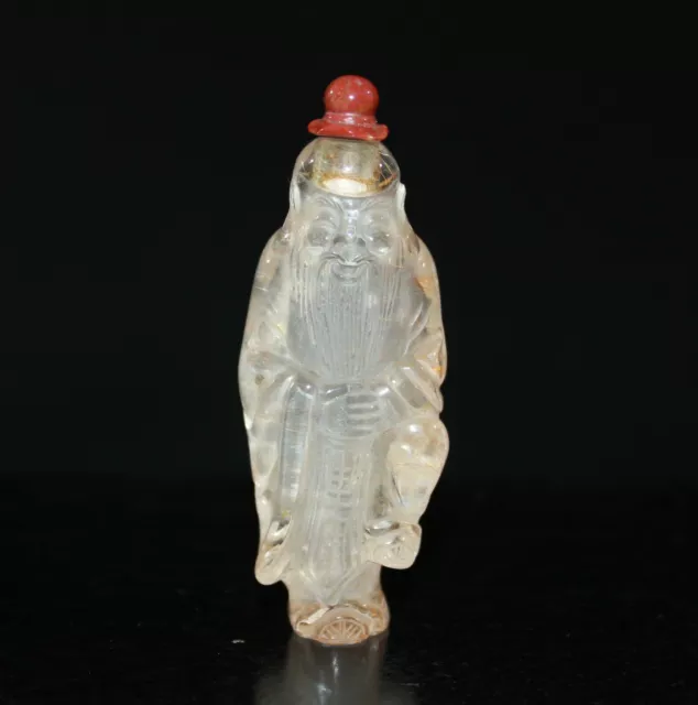 Qing Dynast Finely Carved Hair Crystal Snuff Bottle God of Longevity 820C