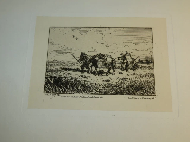 Charles Emile JACQUE 1813-1894 EAU FORTE ORIGINALE PAYSAN BARBIZON REALISME 1838