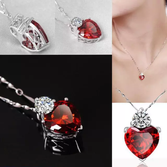 Fashion Women Heart Crystal Rhinestone 925 Silver Chain Pendant Necklace Charm 3