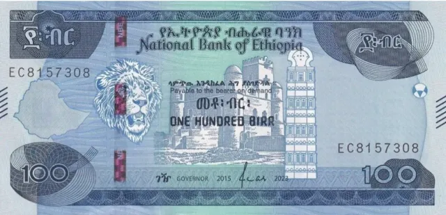 Ethiopia Banknote 100 Birr 2015 / 2023 Circulated. Single Ethiopian Bill