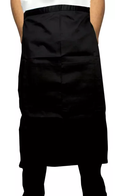 Black Bistro Apron Long Waist Pocket Polycotton Chefs Unisex 70 x 77cm