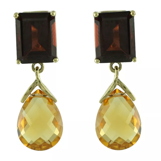 Garnet Gemstone Drop/Dangle Red Earrings Handmade 14k Yellow Gold Indian Jewelry