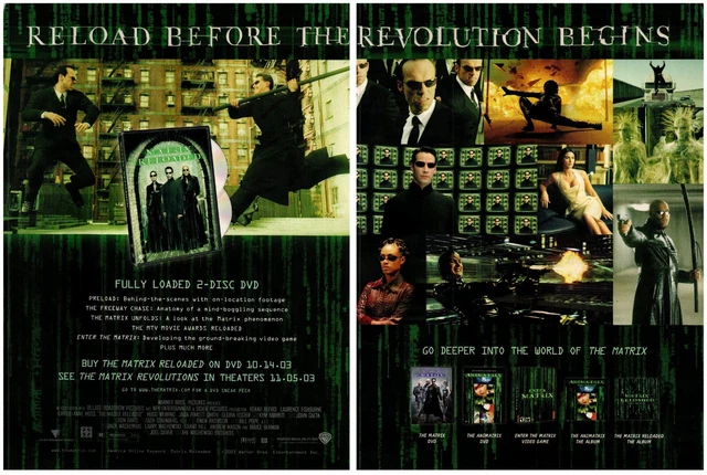 Matrix Reloaded Revolutions Keanu Reeves Two Page Print Advertisement 2003