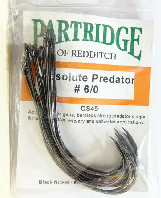 Partridge ABSOLUTE PREDATOR  #6/0 BARBLESS black nickel 10 Haken CS45BN #6/0