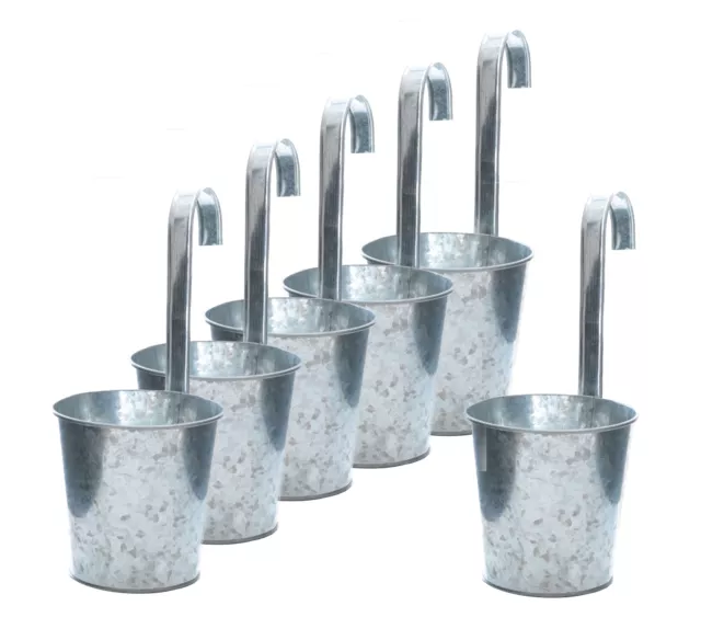 Zink Hänge Balkon Blumen Topf 13 cm - 6 er Set - Kräuter Pflanz Eimer mit Haken