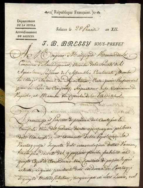Repubblica Piemontese dip. Stura Saluzzo Documento Manoscritto at 407